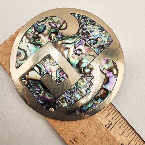 Vintage Mexican Alpaca Brooch Abalone Inlay Hecho en Mexico 1950s Eagle Design - Picture 6 of 6